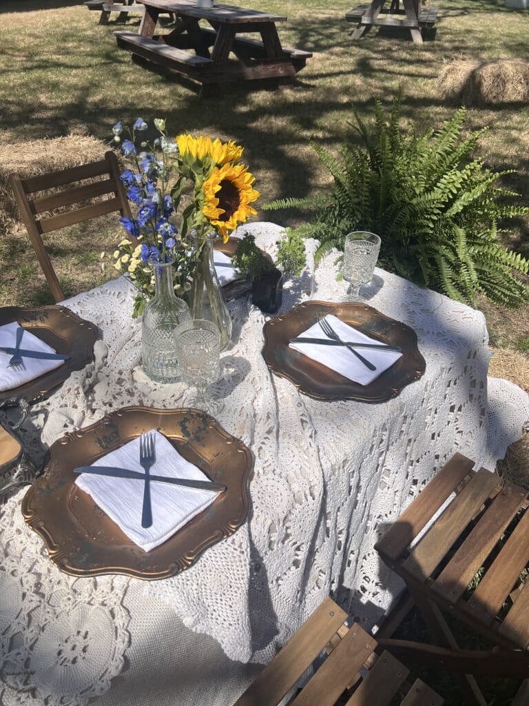 Local Roots Round Top's catered lunch set-up on the lawn of Junk Gypsy. 