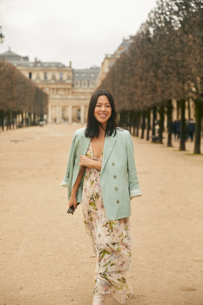 Designer Christy Lynn Lee on the set of the Spring 2023 “Memoir, From Paris With Love” collection campaign shoot in Paris.