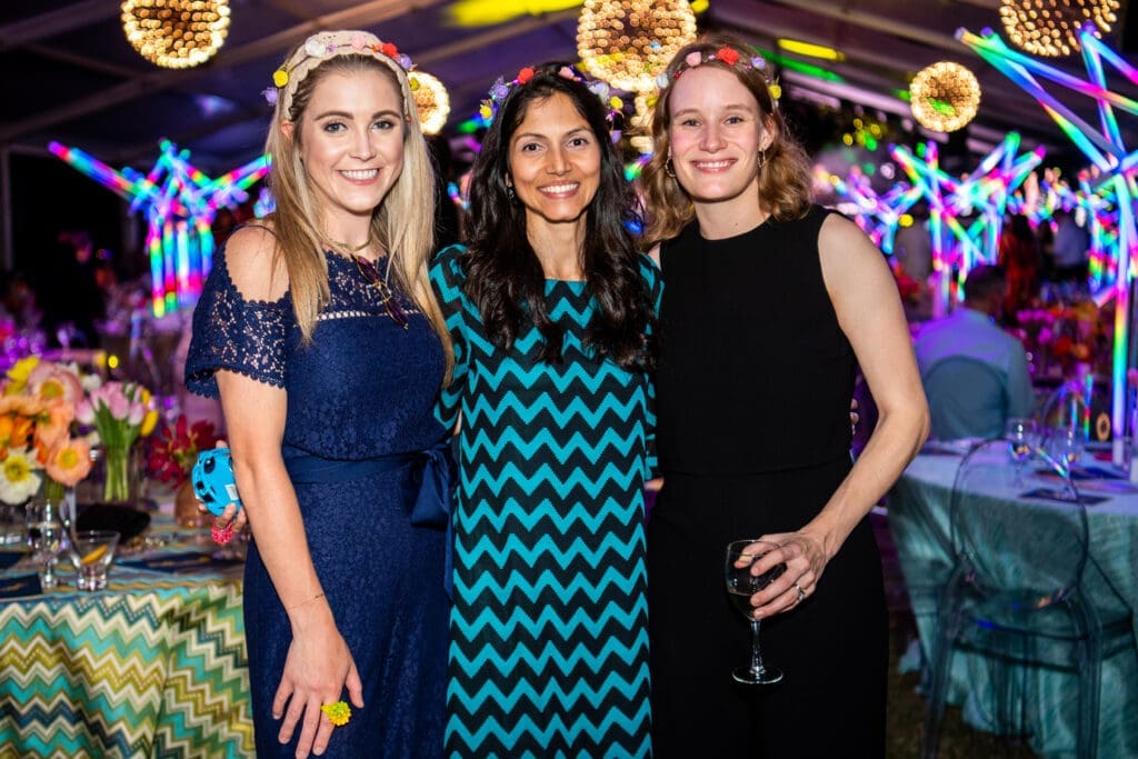 Lexie Councill, Minal Banthiya, Emily Curley at Memorial Hermann Foundation's Good Vibrations gala at Hermann Park Centennial Gardens. 