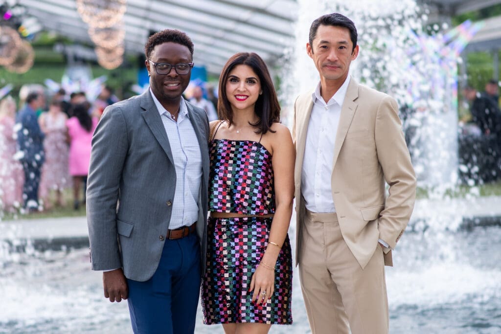 Michael Eigner, Maryam Rahman, Wayne Yan at Memorial Hermann Foundation's Good Vibrations gala at Hermann Park. (Photo by Michelle Watson)
