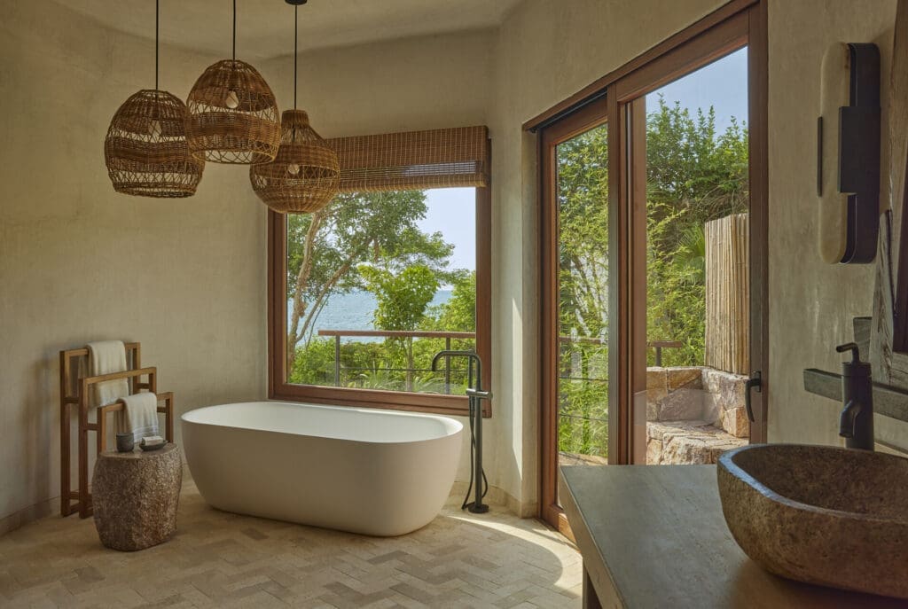 Naviva's luxury tents include soaking tubs and indoor and outdoor showers. 