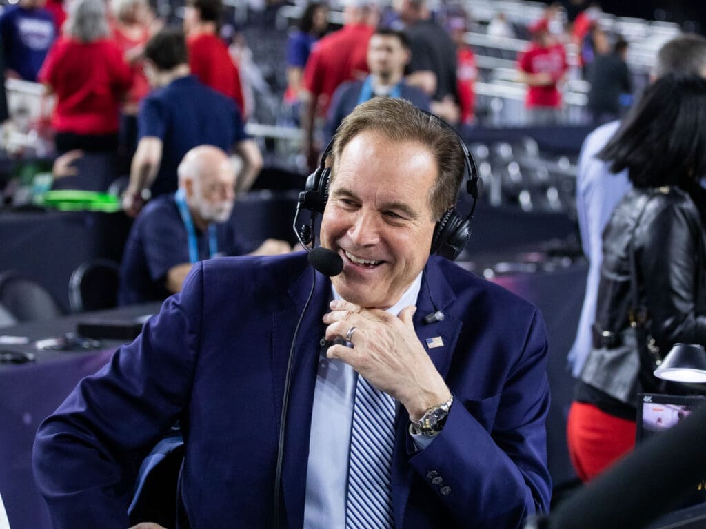Jim Nantz is wowed by Mark Berman's own TV sports career. (Photo by F. Carter Smith)