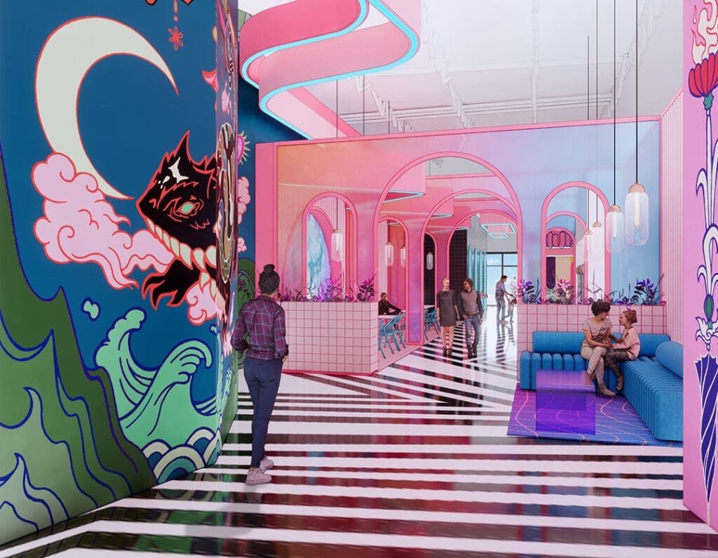 Meow Wolf Grapevine will feature a lineup of local food and drink vendors. (Rendering courtesy of Meow Wolf Grapevine)