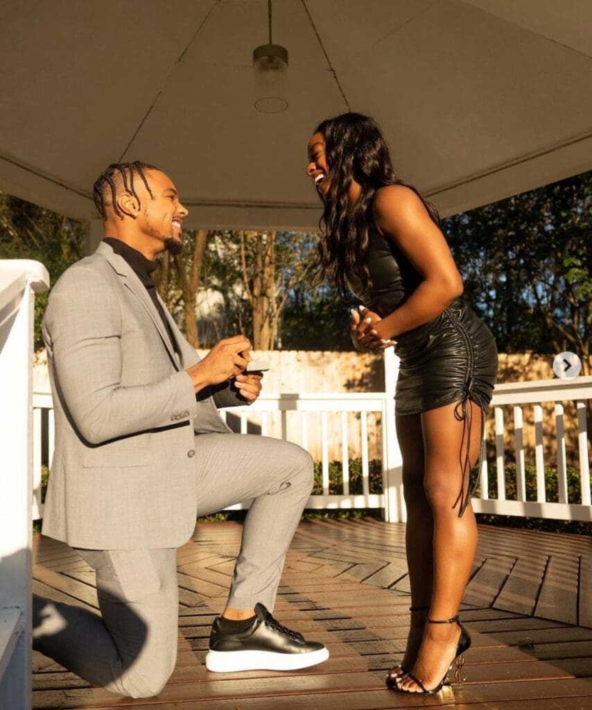 Simone Biles posts on Instagram a photo of the moment when Jonathan Owens proposed. (Instagram photo) (Photo by Rachel "Rae Tay" Taylor IG @raetay_photography)