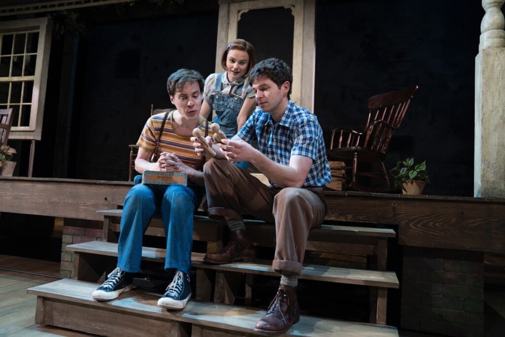 The play is partly told from the perspective of the kids Dill Harris (Steven Lee Johnson), Scout Finch (Melanie Moore) and Jim Finch (Justin Mark). (Photo by Julieta Cervantes)