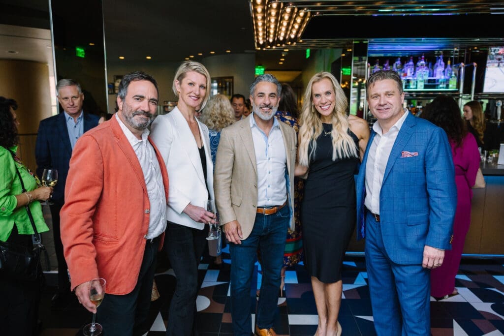 PaperCity president Jim Kastleman & Zuzana Kastleman, Post Oak Motor Cars president Lonny Soza, president and CEO Interfaith Woodlands Missy Herndon, PaperCity president and digital partner Chad Miller at the launch party for PaperCity The Woodlands. (Photo by Johnny Than)