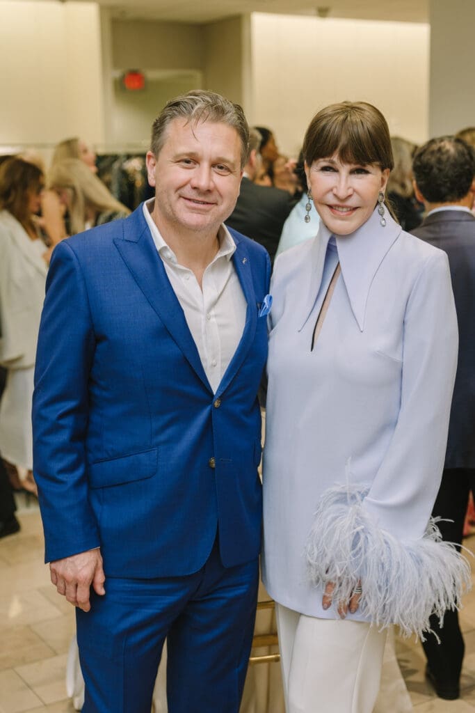 PaperCity partner and digital president Chad Miller, Shelby Hodge at the PaperCity Philanthropy in Fashion Best Dressed announcement party at Neiman Marcus. (Photo by Johnny Than)