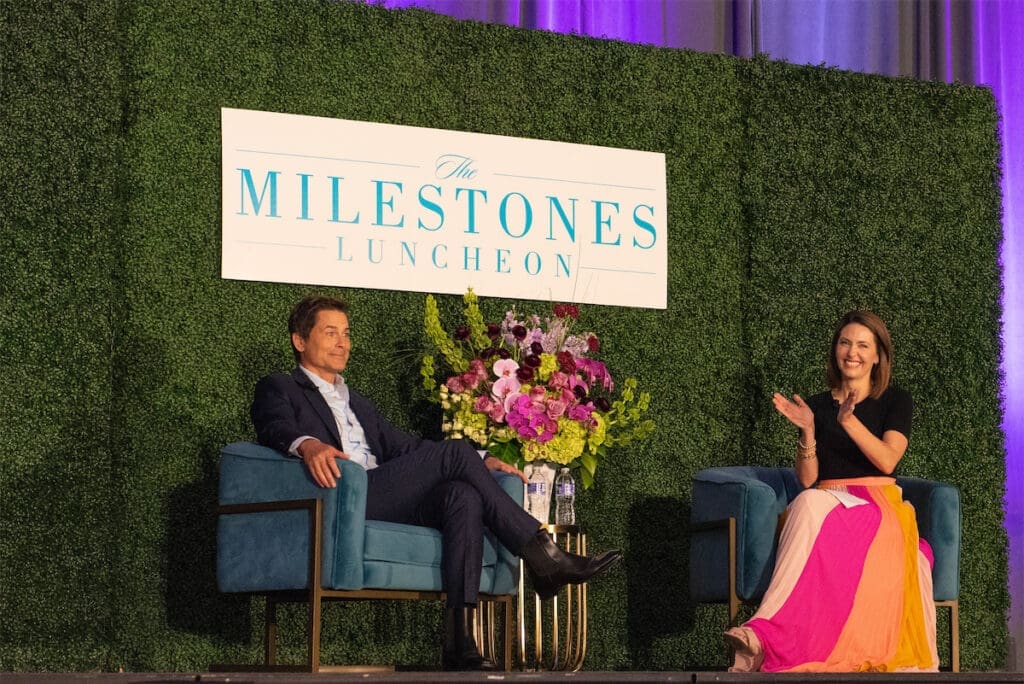 Rob Lowe and Milestones Luncheon Emcee Shelly Slater (Photo by Tamytha Cameron)