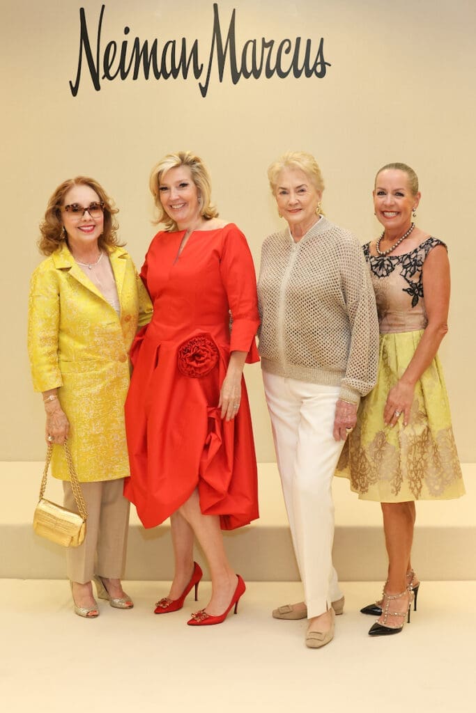 Hall of Fame members Melinda Berkman,  Patsy Fourticq, and Rosemary Schatzman flank first-time honoree Kathryn Smith at the PaperCity Philanthropy in Fashion Best Dressed announcement party at Neiman Marcus. (Photo by Priscilla Dickson)