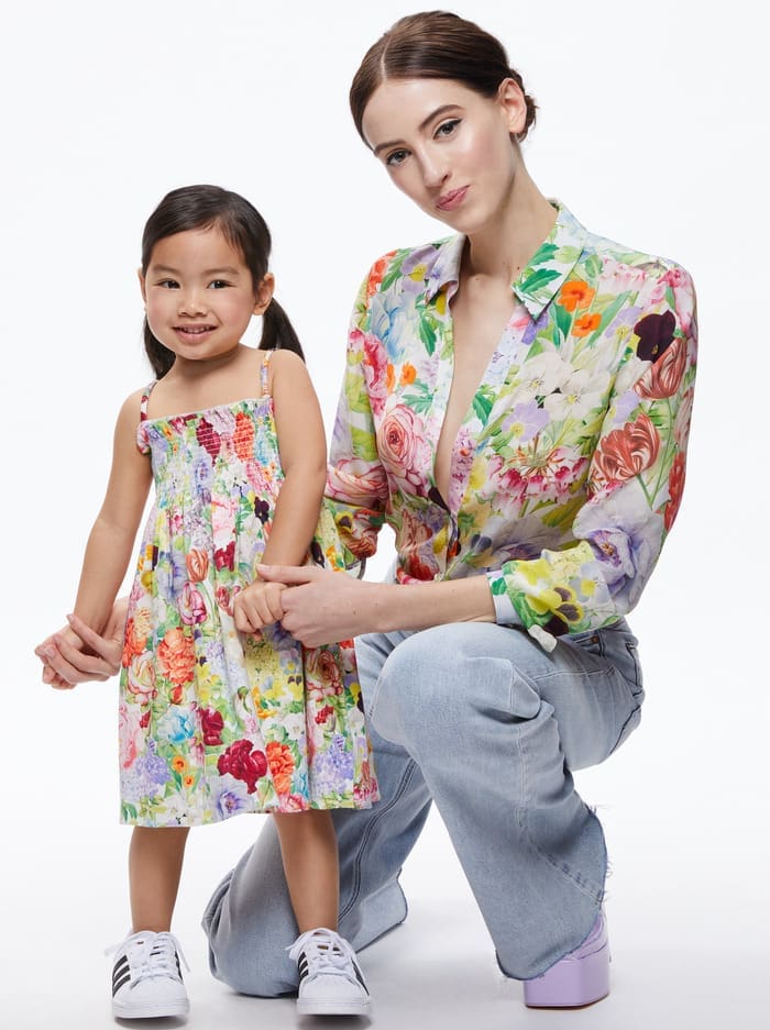Dawn Floral Cotton Girls' Dress and Dawn Floral Button Down, alice + olivia