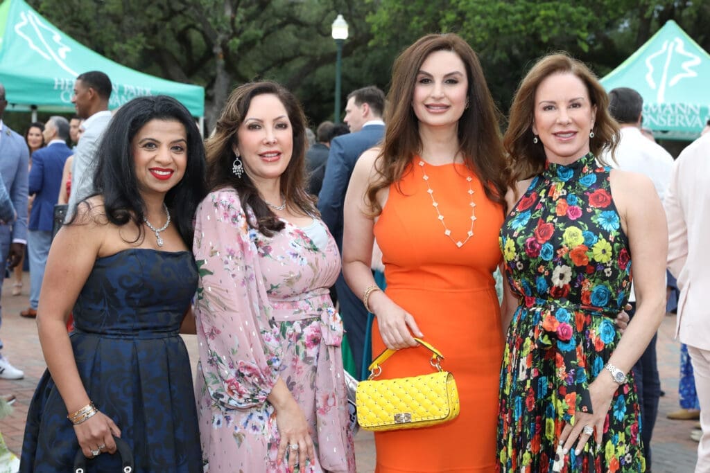 Farida Abjani, Sandra Smith-Cooper, Brigitte Kalai, Marian McClendon at the Hermann Park Conservancy's Evening in the Park. (Photo by Priscilla Dickson)