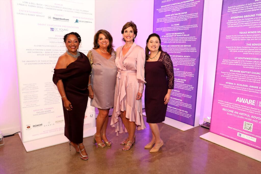 Gala chairs C’Mone Wingo, Pamela Musgrove, Lori Bush; Dr. Holly Hull Miori, President, AWARE 2 (Photo by Lisa Stewart and Rob Wythe/Wythe Portrait Studio)