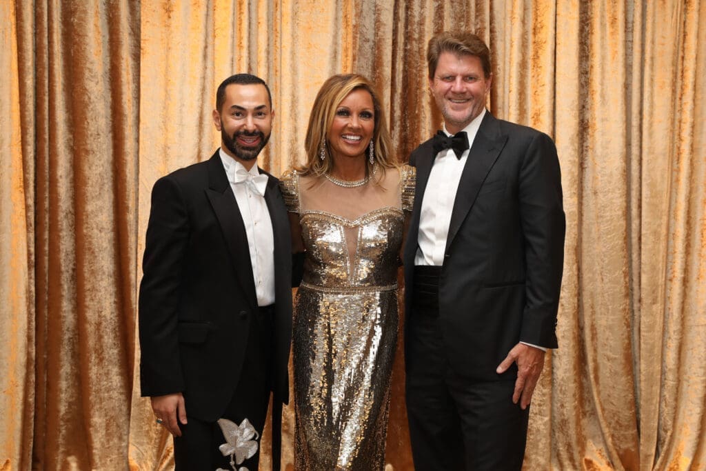 Holocaust Museum Houston Moral Courage Award Dinner chairs Fady Armanious and Bill Baldwin flank entertainment headliner Vanessa Williams (Photo by Priscilla Dickson)