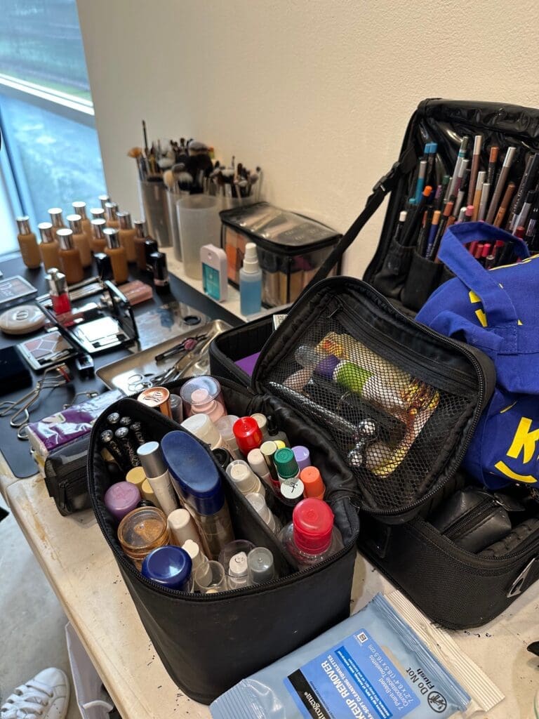 Mexico City based makeup artist Juan Peralta's cache of makeup magic employed in the PaperCity Best Dressed photo shoot at 4411 Montrose.