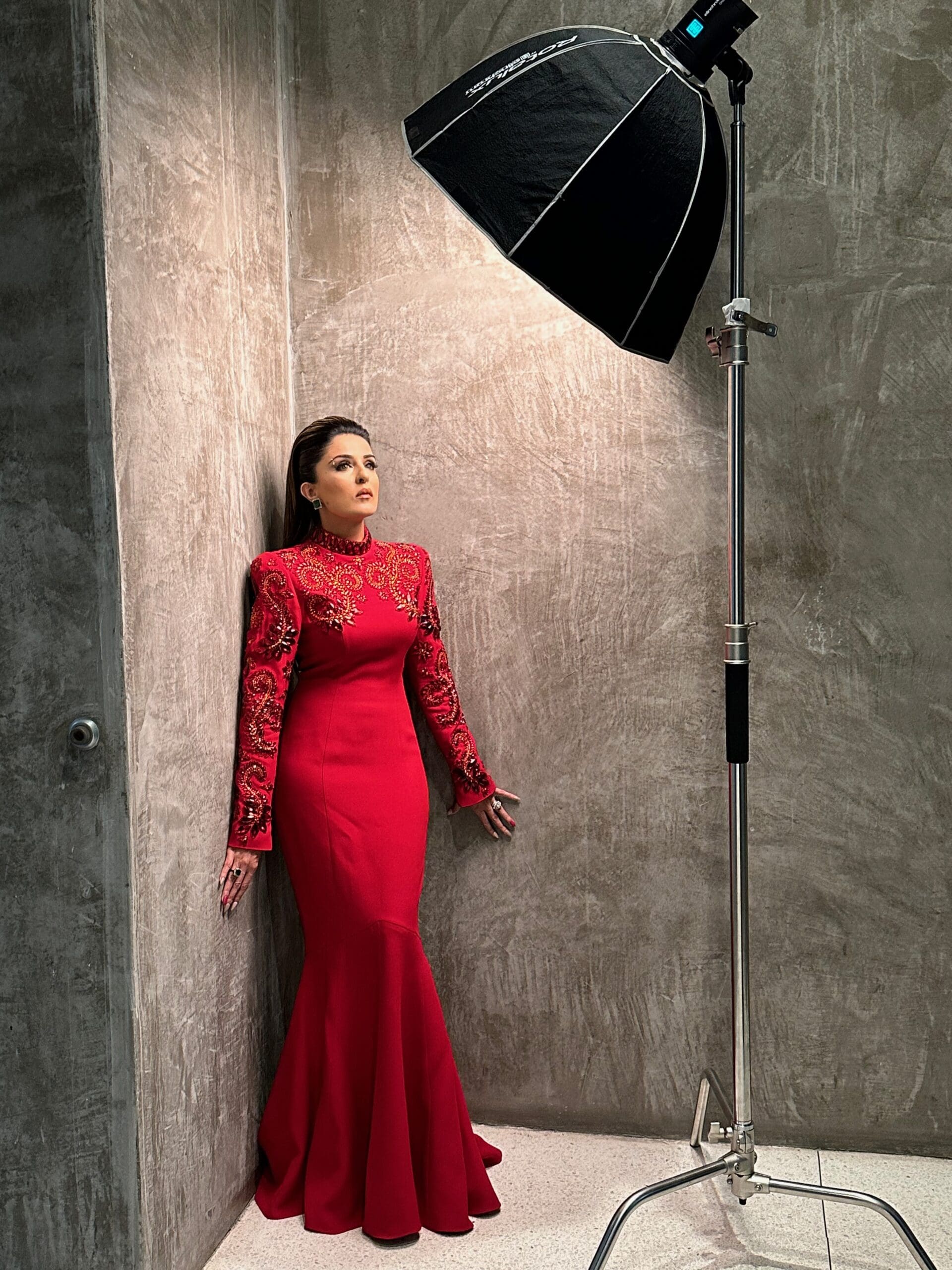 Mexico City based photographer Ivan Aguirre captures a dramatic pose by PaperCity Philanthropy in Fashion Best Dressed honoree Sneha Merchant wearing Andrew Gn.