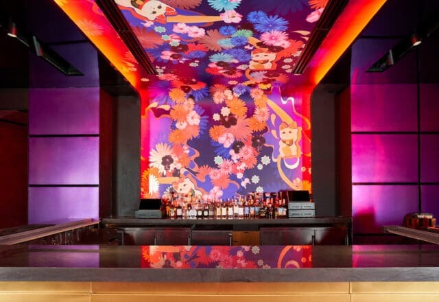 The vibrant bar at Komodo Lounge in Dallas. (Photo by Kevin Marple)