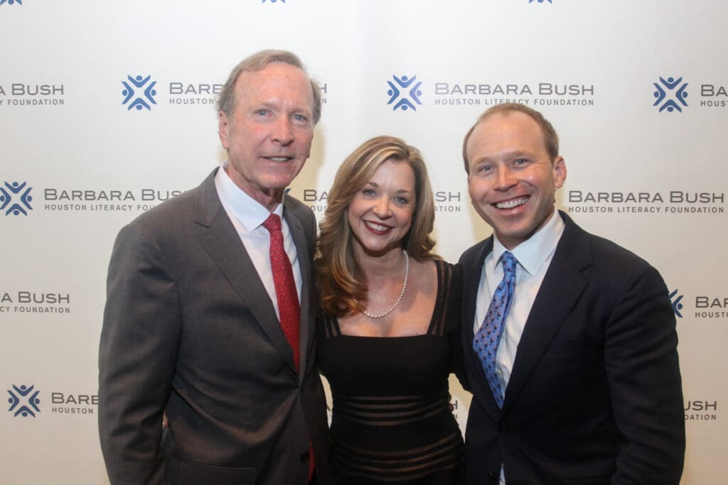 Neil Bush, Julie Baker Finck, Pierce Bush at the Barbara Bush Houston Literacy Foundation’s A Celebration of Reading, at the Hobby Center for the Performing Arts. (Photo by Gary Fountain)