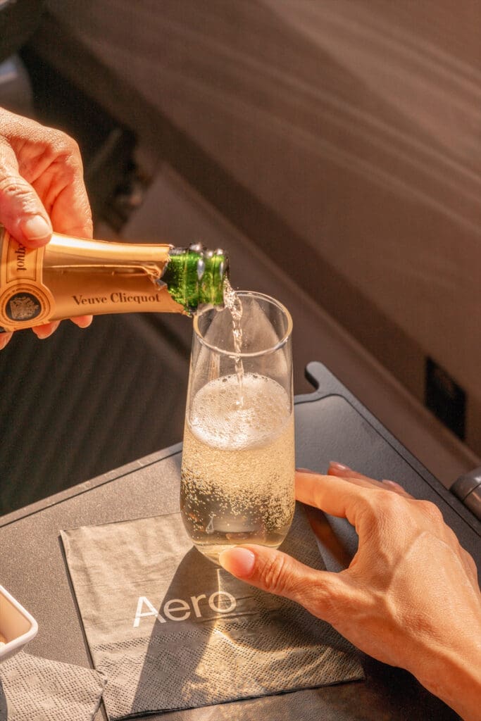 Veuve Clicquot served on board Aero's semi-private jets.