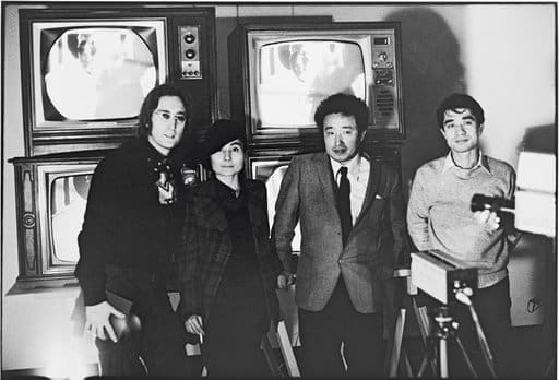 Paik and pals, from left: John Lennon, Yoko Ono, Nam June Paik, and Shuyo Abe, with whom Paik invented the video synthesizer.