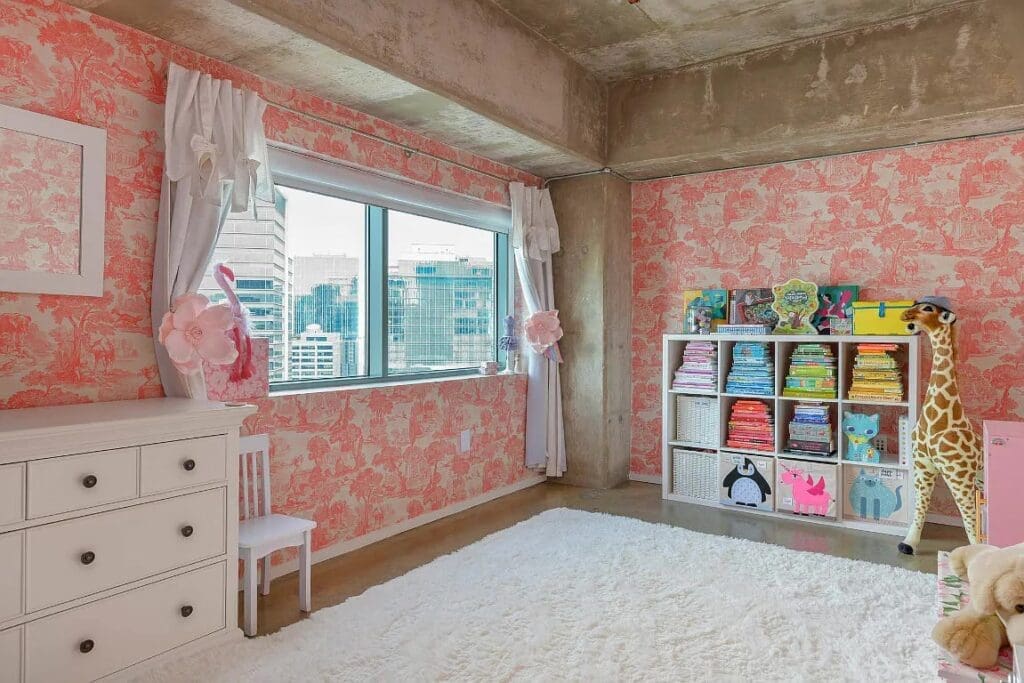 Limited edition Cole & Sons wallpaper in in one of the three bedrooms. 