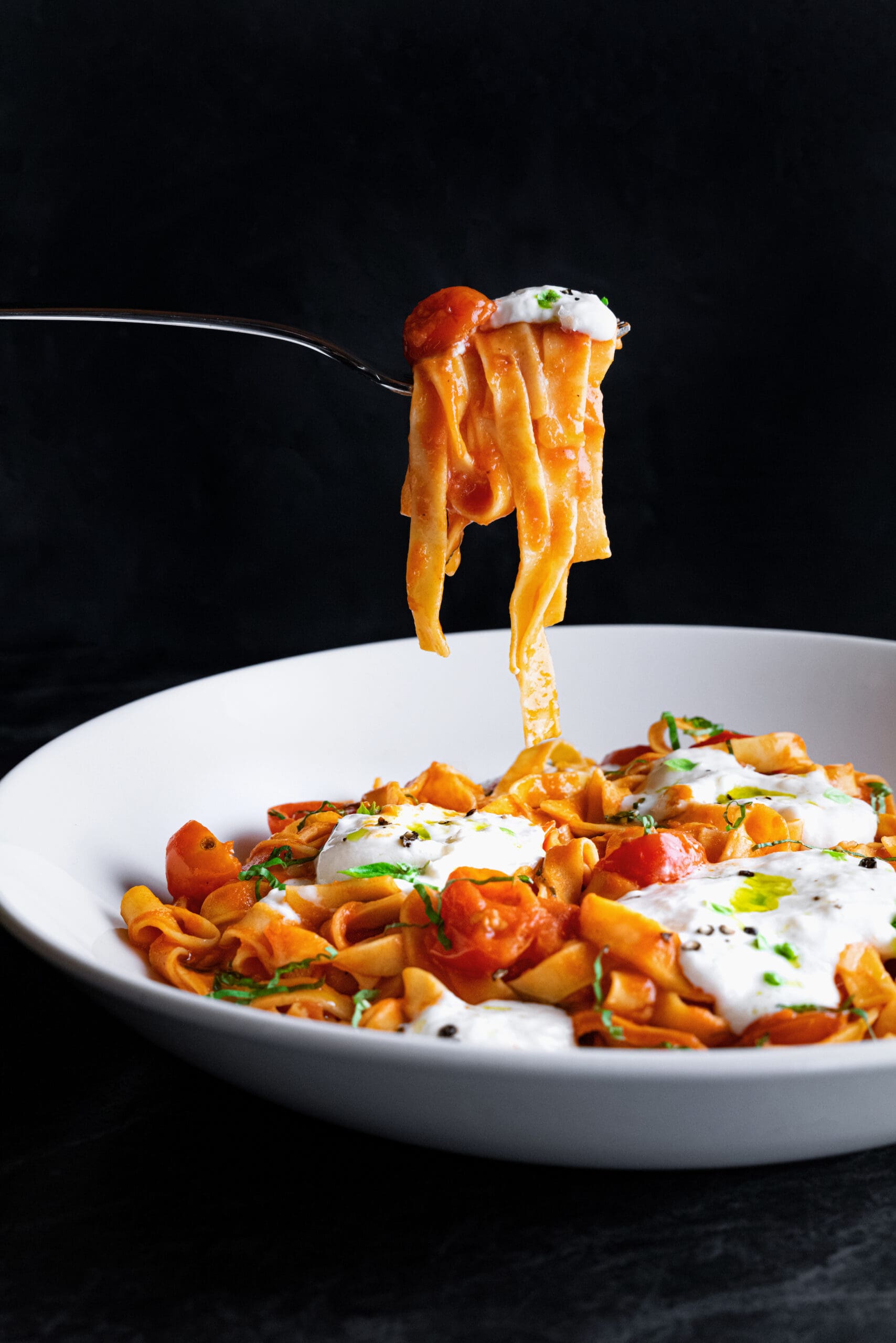 Tagliatele Pomodoro laced with fresh basil leaves. It's one of the pasta selections at the new Bari Ristorante. (Photo by Debora Smail)