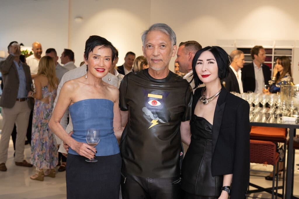 Duyen & Marc Nguyen, Carrie Brandsberg-Dahl at the BeDESIGN fête introducing Sorellina Rooftop and Frerejean Frères champagne.