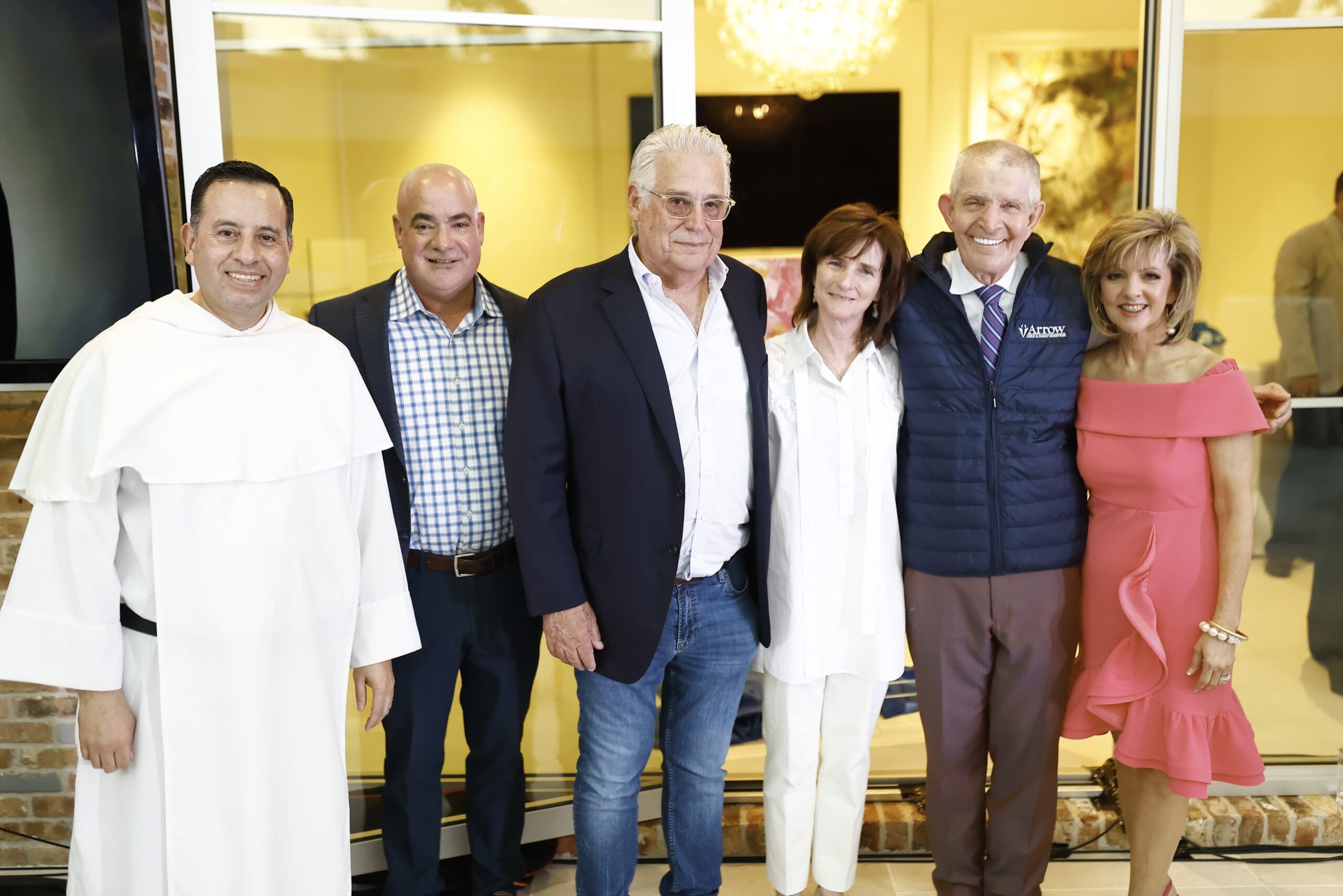 Friar Juan Torres, Arrow CEO Scott Lundy, George &amp; Laura Pontikes, Jim “Mattress Mack” McIngvale, Arrow CRO Debi Tengler at Arrow Child &amp; Family Ministries 30th anniversary (Photo by Quy Tran)