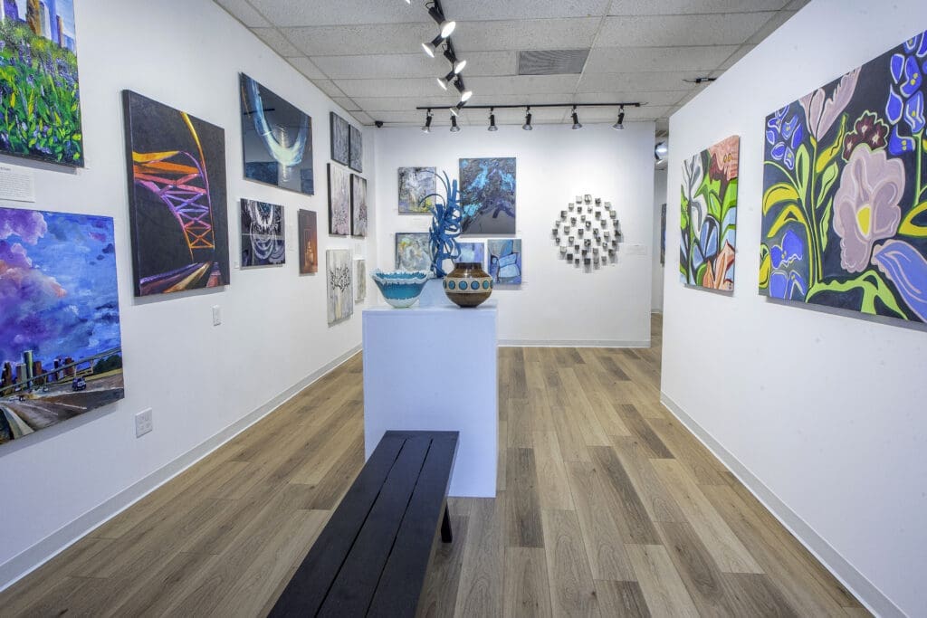 The gallery space at Ardest has a center space (right) for a monthly rotating exhibit.