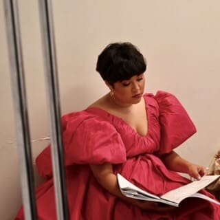 Soprano Alexandra Smither prepares her entrance in Theo Chandler's "Beyond the Sanctuary Walls."
(Photo by Jeff Grass. Courtesy Kinetic Ensemble)