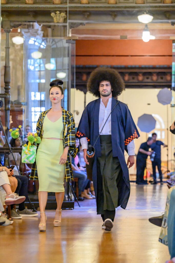 Kimono Zulu's Kaito and Raidr modeled by Rina Liou and Axel Garcia at the Ascend AAPI Spring Fashion Show (Photo by Ken Jones)