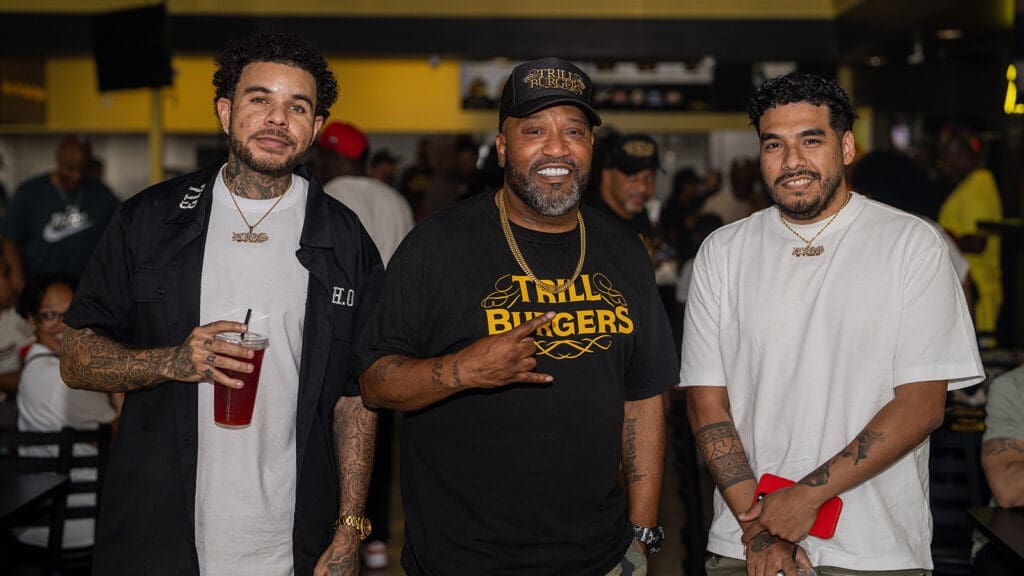 Le$, Bun B, Jorgey at the preview of Bun B's Trill Burgers brick and mortar hot spot. (Photo by Mark Champion)