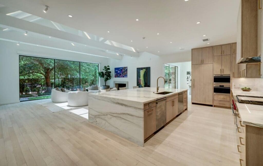 The contemporary kitchen at 3404 Chevy Chase in River Oaks.  (Photo by TK Images)