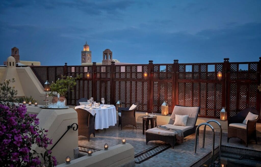 Each of the 53 riads at the Royal Mansour boasts a rooftop terrace and splash pool, where dinner can be enjoyed.