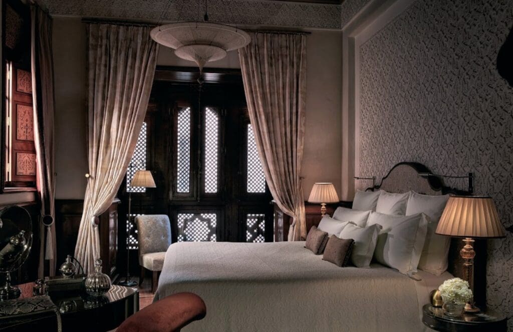 Each of the 53 riads is individually decorated with Moroccan furnishings, artwork, craftwork and antiques at the Royal Mansour.