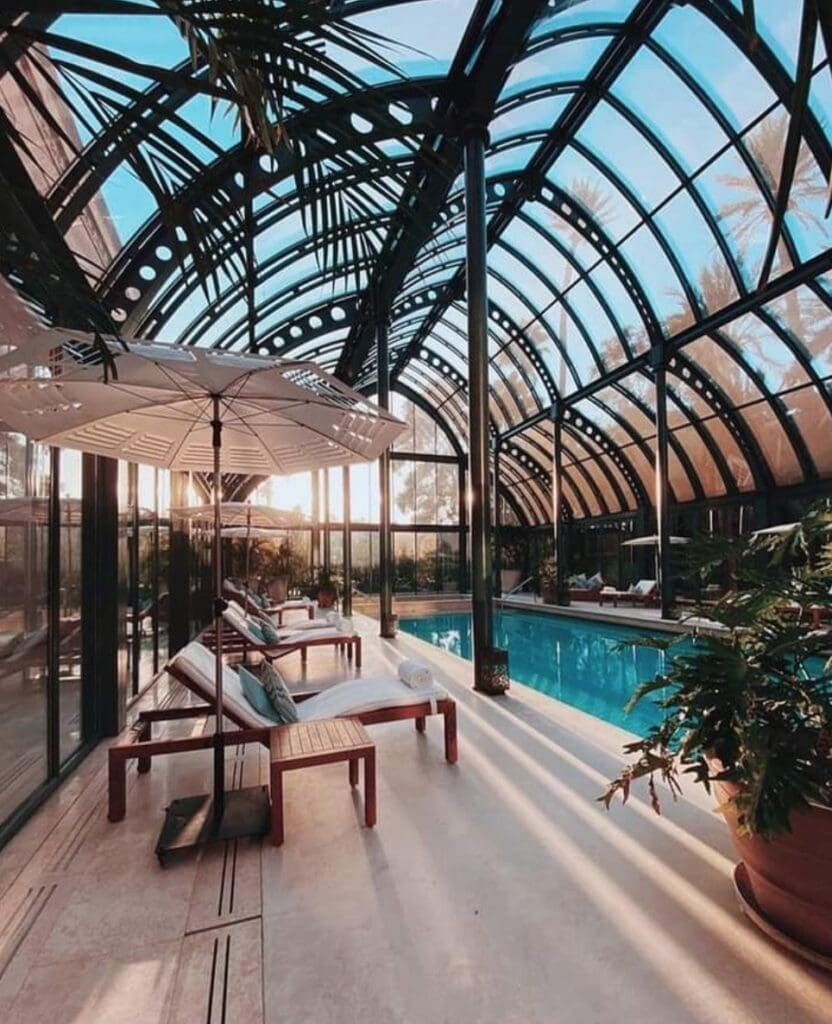 The indoor swimming pool at the spa at the  Royal Mansour Hotel in Marrakech, Morocco