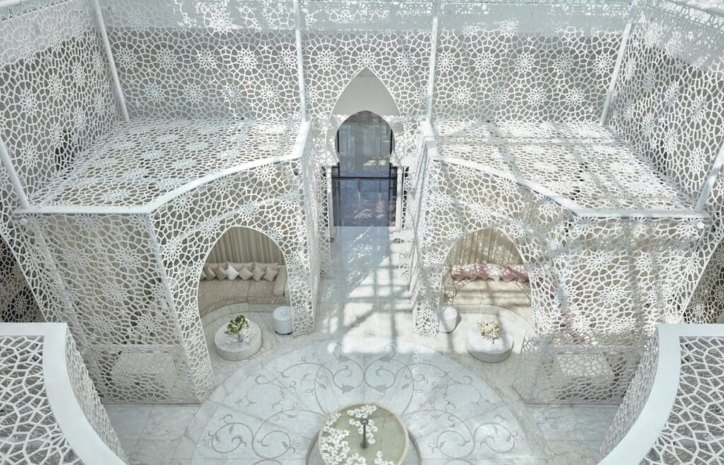 Elaborate filigree work in the spa at the Royal Mansour Hotel in Marrakech, Morocco