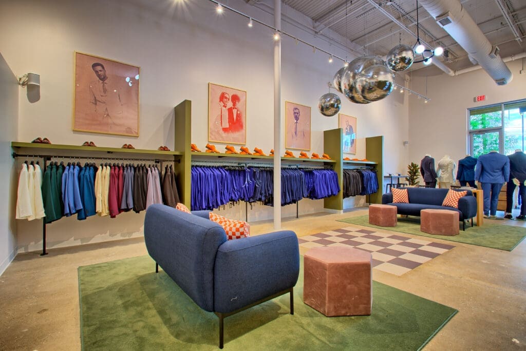 The aesthetic of the SuitShop store aims for "comfortable and welcoming lounge spaces and fun, Instagrammable party moments." (Photo by Adam Hart)