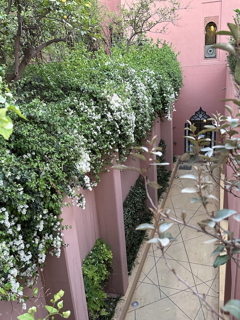 Hidden alleyways lavish with greenery at the Royal Monsour Hotel in Marrakech, Morocco