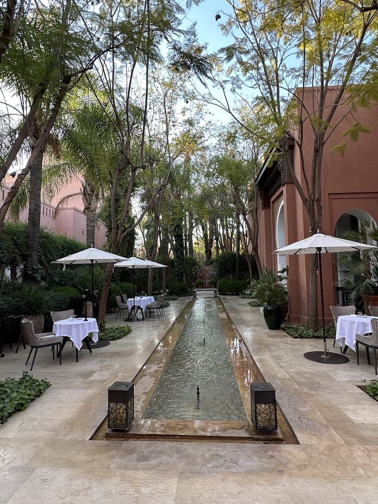 The medina plan for the Royal Monsour Hotel in Marrakech, Morocco, reveals quiet alleyways and water features.