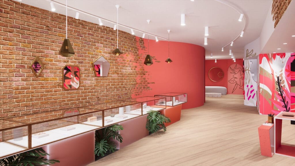 An interior rendering of Wildlike's new shop on Bond Street in New York. 