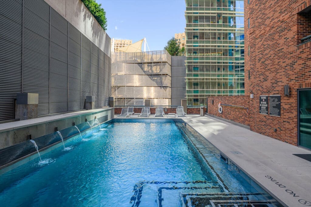 The steel swimming pool at 1999 McKinney Lofts. 