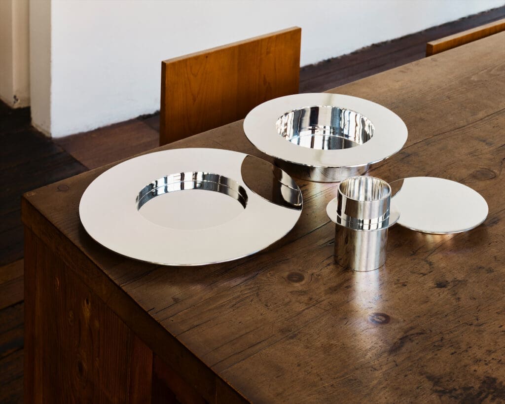 Eight-piece dinner service by Donald Judd for Puiforcat. (Photo by Eric Poitevin)