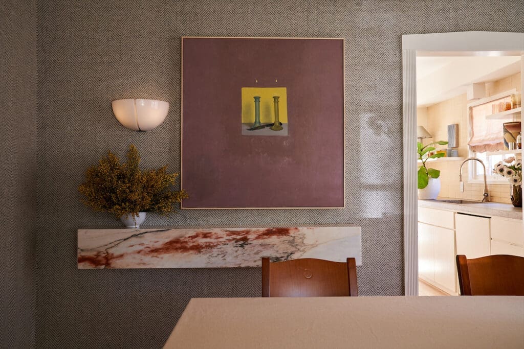 Charlie Goering painting from IG Art. Shelf designed by Olivia Persia, with marble from Aria Stone Gallery. (Photo by Pär Bengtsson)