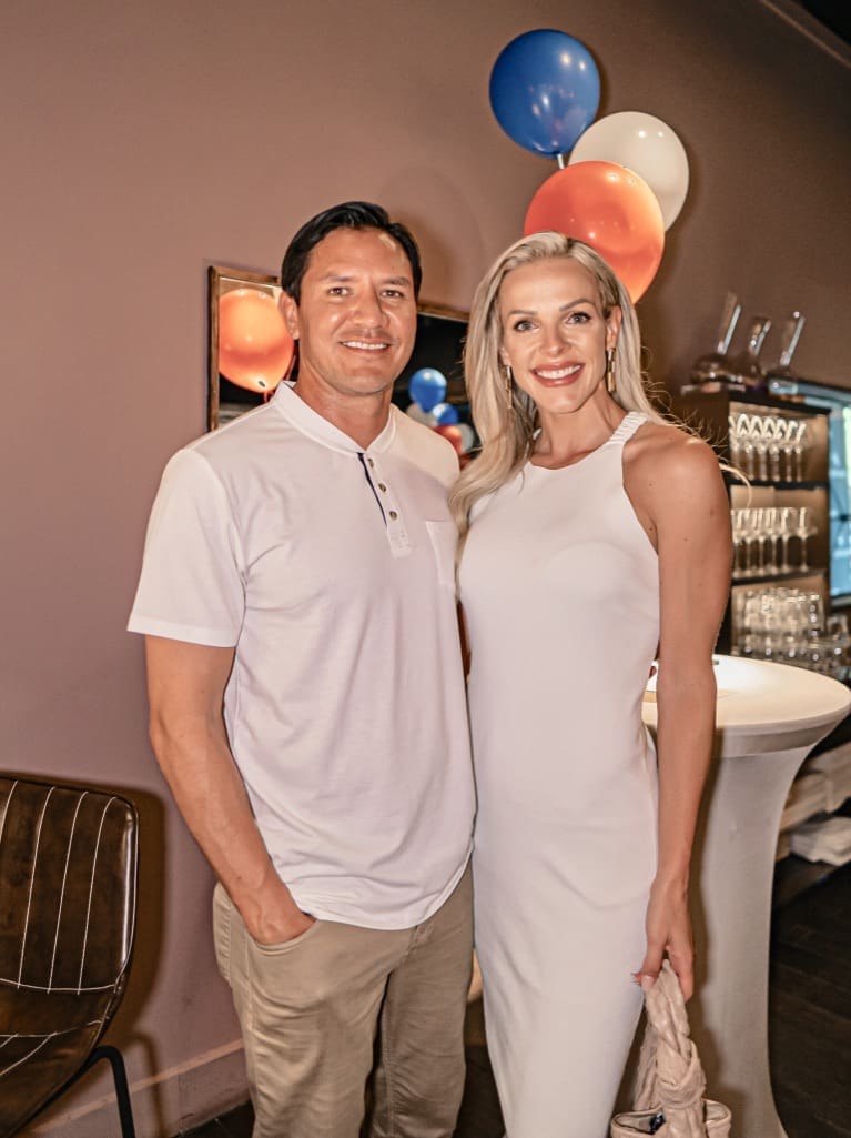 Brian Ching, Lindsay Yates at the PS-21 Bastille Day soirée benefiting March of Dimes. (Photo by Harold Cua) 