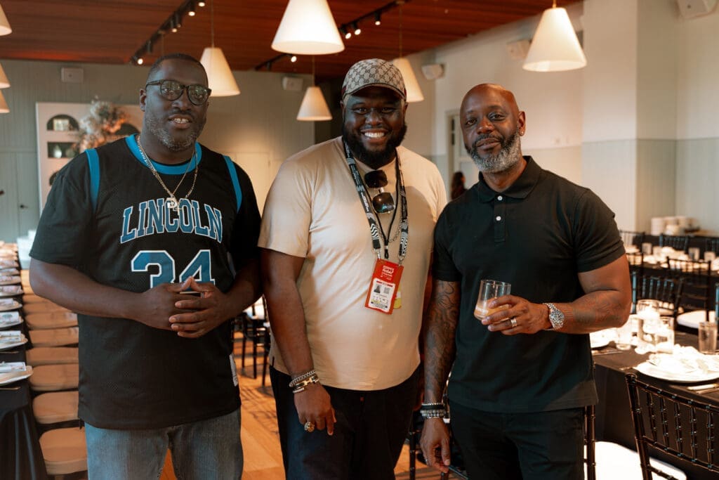 Dessie Brown Jr., Roy Broderick Jr., Corey Smith at the Knight's Table cocktail reception (Photo by William Issac)