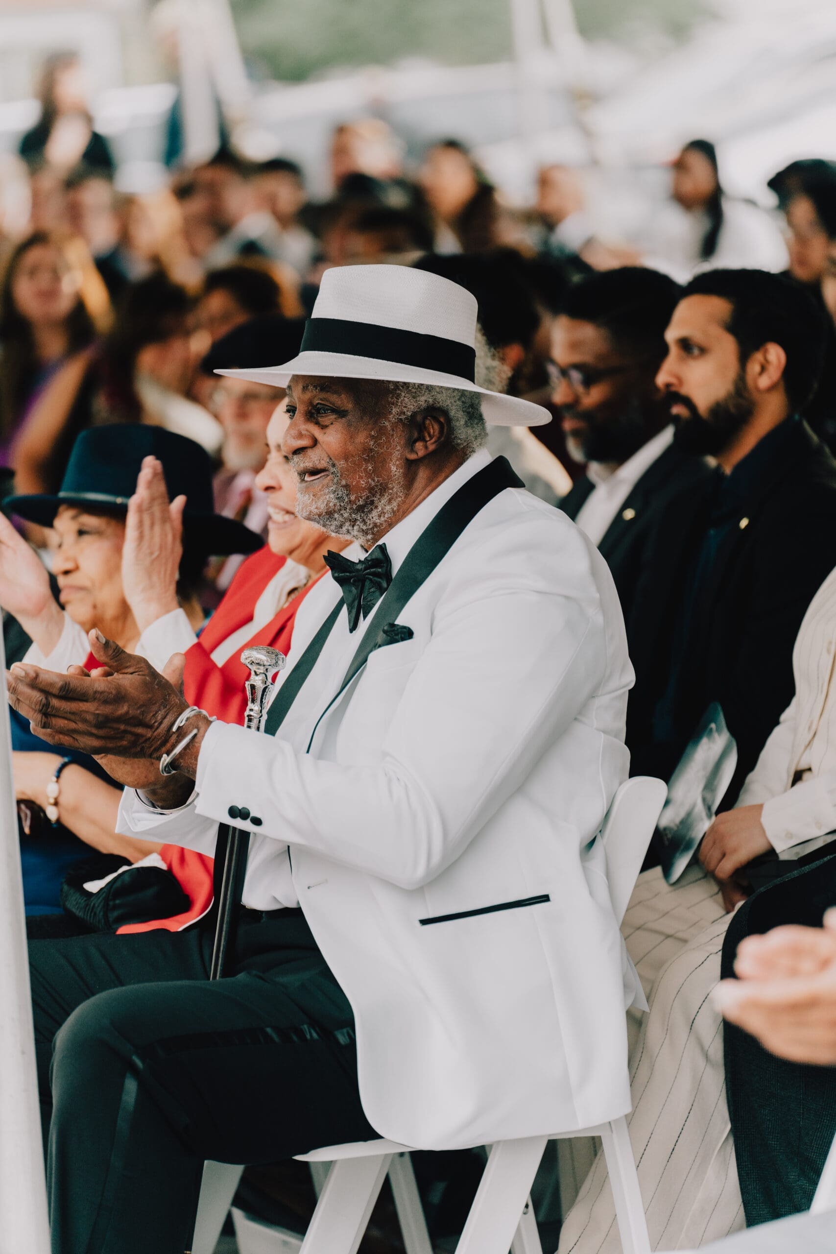 Artist Jesse Lott enjoys the festivities during the unveiling of the recently renovated Eldorado Ballroom, which is part of Project Row Houses. The event coincided with Lott's 80th birthday. (Photo by THE 3NGINE. Courtesy Project Row Houses, Houston)