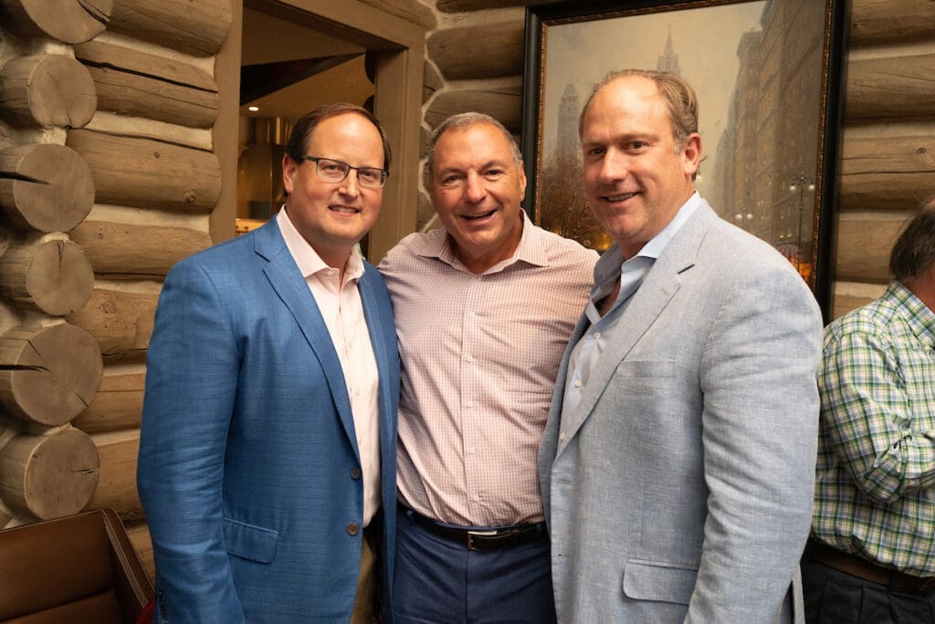 Greg Haralson, Tracy Dieterich, Dan Sugulas at the Memorial Hermann Foundation friend-raising events in Aspen. (Photo by Daniel Ortiz)