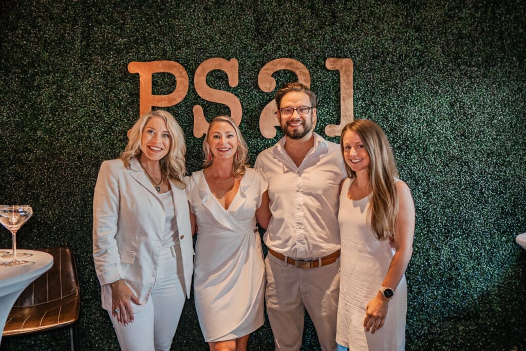 Kristen Collins, Jen Torres, Sebastien Laval, Meghan Collins at the PS-21 Bastille Day soirée benefiting March of Dimes. (Photo by Harold Cua)