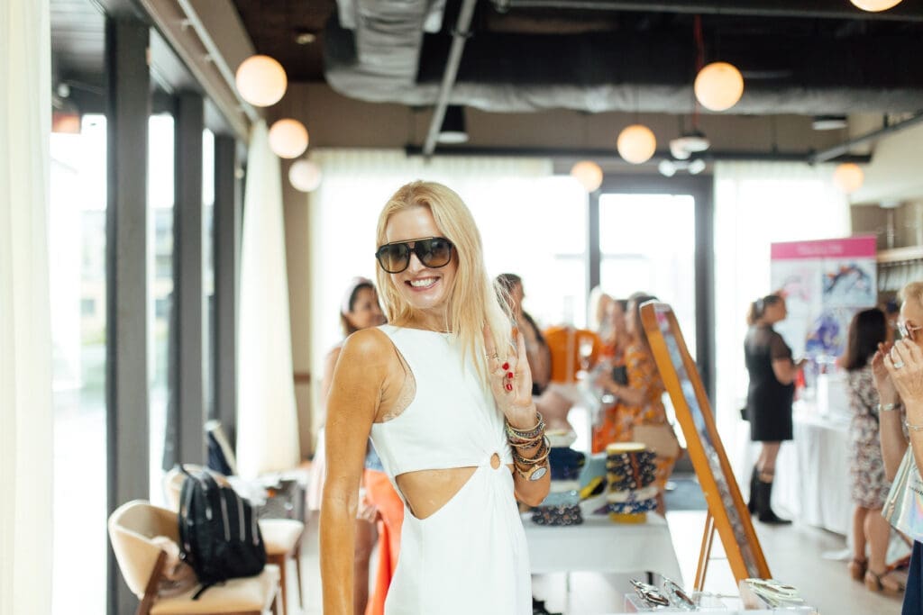 Transparent Sunglasses founder Margot Hogan at the Georgia James pop-up shopping event. (Photo by Emma Umana)