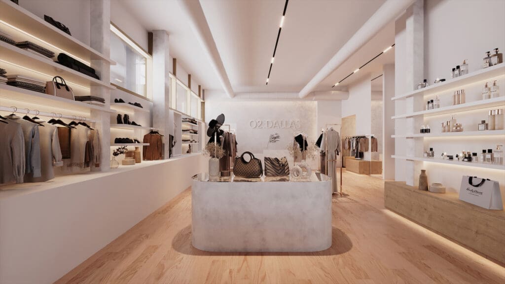 A rendering of the O2 Dallas retail section in The Terminal.